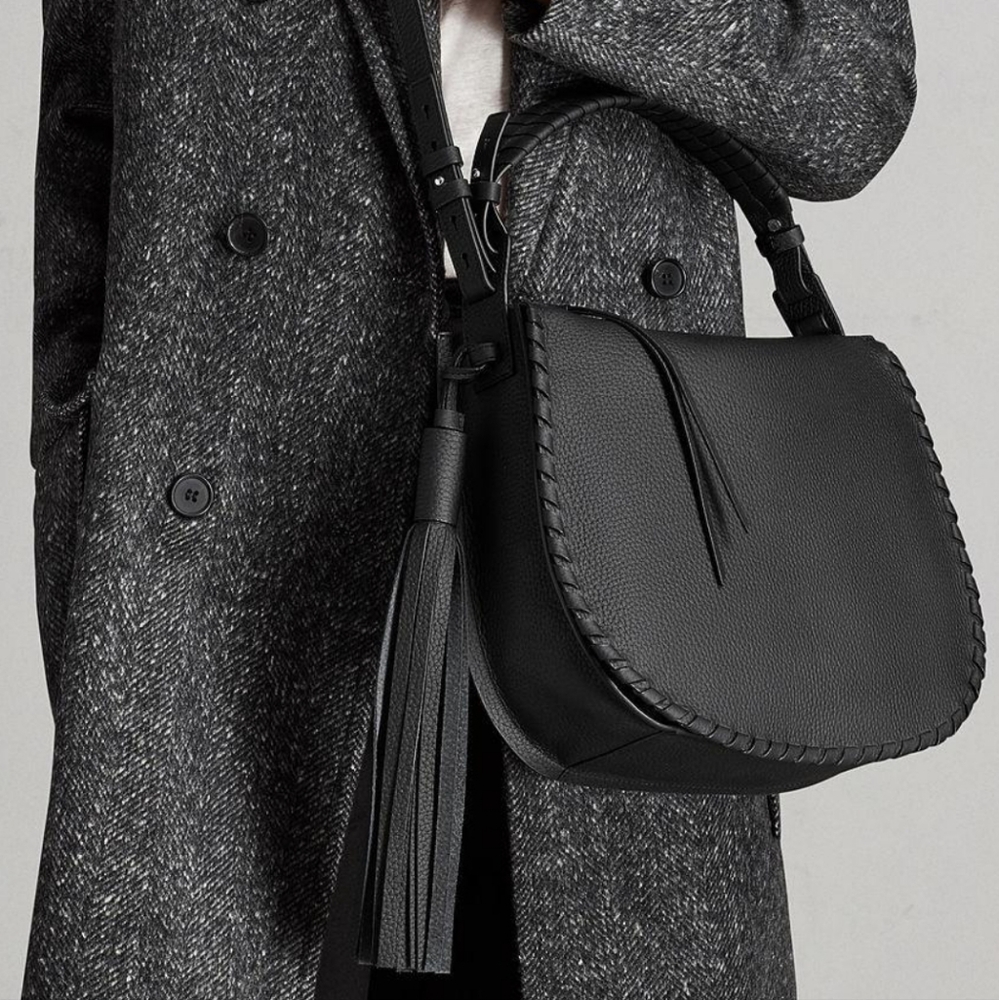 ALLSAINTS MORI BLACK PEBBLED LEATHER TOP HANDLE CROSSBODY/SHOULDER BAG - Picture 2 of 16
